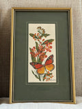 Pair Of Vintage Butterfly Embroideries, Cottagecore Botanical Textile Wall Art