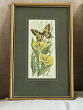 Pair Of Vintage Butterfly Embroideries, Cottagecore Botanical Textile Wall Art