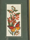 Pair Of Vintage Butterfly Embroideries, Cottagecore Botanical Textile Wall Art