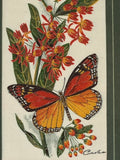 Pair Of Vintage Butterfly Embroideries, Cottagecore Botanical Textile Wall Art
