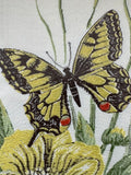 Pair Of Vintage Butterfly Embroideries, Cottagecore Botanical Textile Wall Art