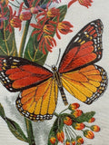 Pair Of Vintage Butterfly Embroideries, Cottagecore Botanical Textile Wall Art