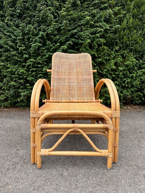 Vintage Bamboo Rattan Reclining Lounger, Mid Century Wicker Chair With Foot Stool, Reading Nook, Day Bed, 1960s, 1970s Boho Decor, Sustainable Living, Mid Century Modern Decor