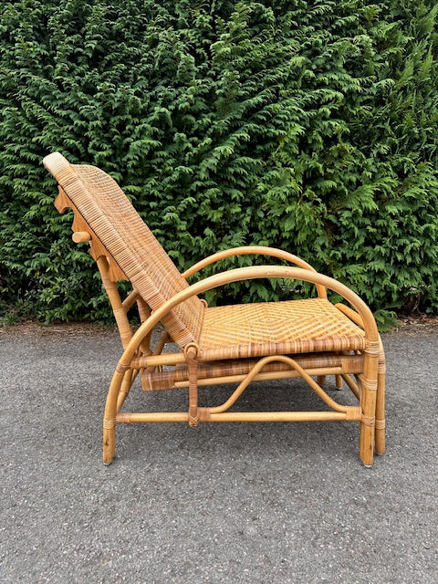 Vintage Bamboo Rattan Reclining Lounger, Mid Century Wicker Chair With Foot Stool, Reading Nook, Day Bed, 1960s, 1970s Boho Decor, Sustainable Living, Mid Century Modern Decor