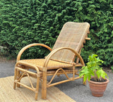 Vintage Bamboo Rattan Reclining Lounger, Mid Century Wicker Chair With Foot Stool, Reading Nook, Day Bed, 1960s, 1970s Boho Decor, Sustainable Living, Mid Century Modern Decor