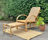 Vintage Bamboo Rattan Reclining Lounger, Mid Century Wicker Chair With Foot Stool, Reading Nook, Day Bed, 1960s, 1970s Boho Decor, Sustainable Living, Mid Century Modern Decor