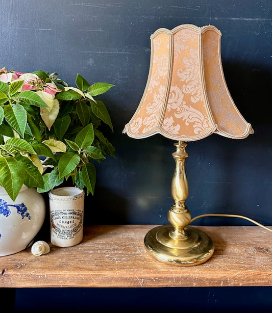 Vintage Brass Table Lamp Base, With Golden Scalloped Lamp Shade, Bedside Lamp, Small Table, Console Lamp, With Shade, Rustic Home Decor, Cottagecore Decor