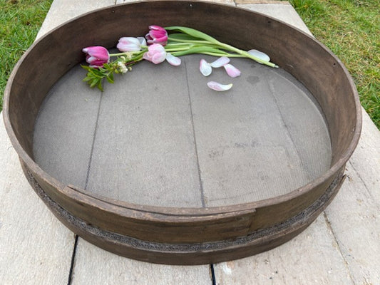 Extra Large Vintage Wooden Soil Sieve, Garden Sieve, Riddle, Bentwood Round Metal Sieve, Pan, Rustic Wall Decor, Wreath Base,
