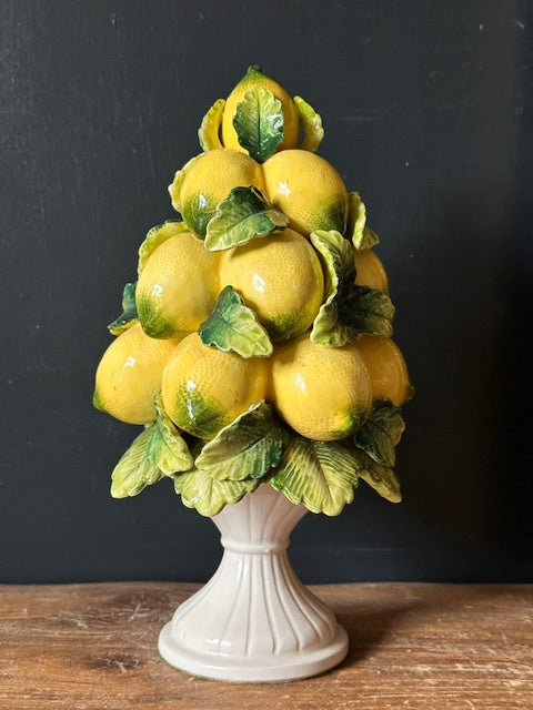 Vintage Italian Majolica Lemon Topiary Tree, Mid Century Handmade Ceramics, Lemons And Leaves, Centre Piece, Ceramic Urn, Maximalist Decor