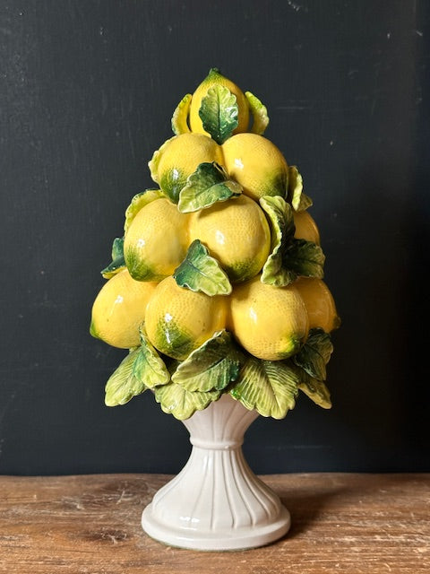 Vintage Italian Majolica Lemon Topiary Tree, Mid Century Handmade Ceramics, Lemons And Leaves, Centre Piece, Ceramic Urn, Maximalist Decor