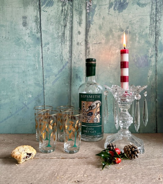 Set 4 Vintage Retro Etched Tumbler, Barware, Gin Glasses, Floral Glassware, Gold Rim, Decorative Glassware, Table Decor, Bar Accessories, Bar Cart