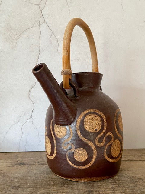 Vintage Rustic Stoneware Pottery Tea Pot / Coffee Pot, Japanese Teapot, IOW Bembridge, Designed By Martyn Gilchrist  Bamboo Handle, Cottagecore, Rustic Natural Decor ,