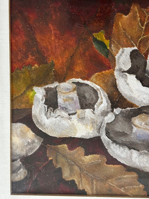 Vintage Framed Original Watercolour Mushroom Painting, Woodland Fungi, Hanging Wall Art Work, Seasonal Art, Gallery Wall. Kitchen, Still Life Shelf Art, Natural Home