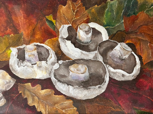 Vintage Framed Original Watercolour Mushroom Painting, Woodland Fungi, Hanging Wall Art Work, Seasonal Art, Gallery Wall. Kitchen, Still Life Shelf Art, Natural Home