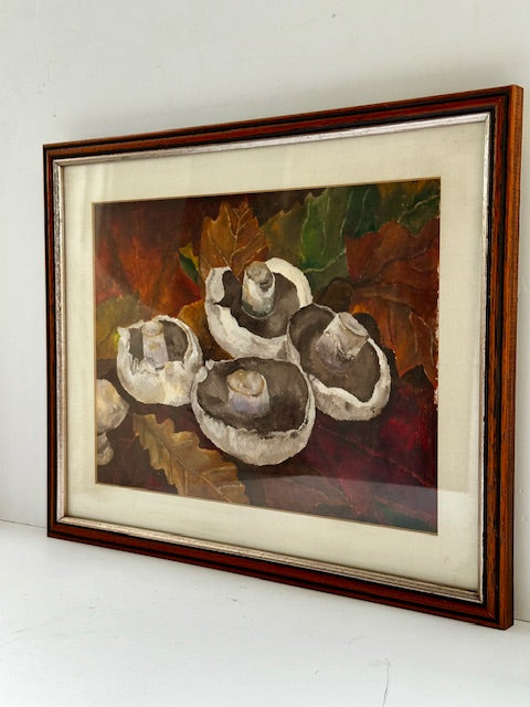 Vintage Framed Original Watercolour Mushroom Painting, Woodland Fungi, Hanging Wall Art Work, Seasonal Art, Gallery Wall. Kitchen, Still Life Shelf Art, Natural Home
