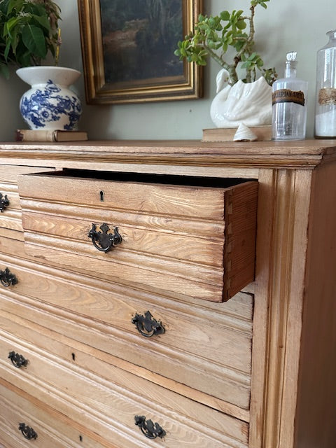 Antique Large Victorian Ash Chest Of Drawers, Tall Drawers, Bedroom Furniture, Hall Console, Storage, English Country Style Home Decor, Cottagecore