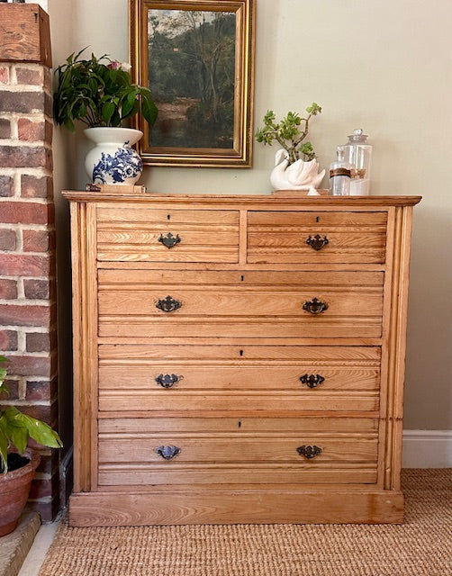 Antique Large Victorian Ash Chest Of Drawers, Tall Drawers, Bedroom Furniture, Hall Console, Storage, English Country Style Home Decor, Cottagecore