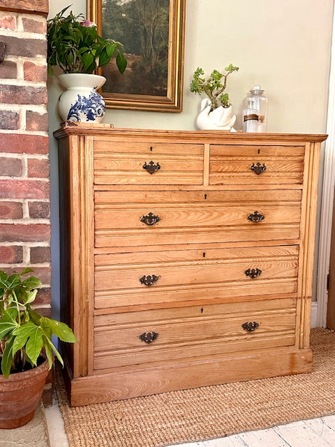 Antique Large Victorian Ash Chest Of Drawers, Tall Drawers, Bedroom Furniture, Hall Console, Storage, English Country Style Home Decor, Cottagecore