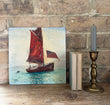 Vintage Naive Sailing Boat Oil Painting