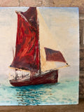 Vintage Naive Sailing Boat Oil Painting
