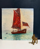 Vintage Naive Sailing Boat Oil Painting