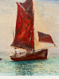 Vintage Naive Sailing Boat Oil Painting