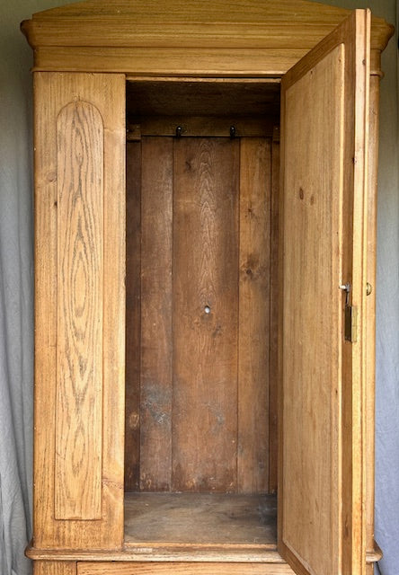 Antique Pine Single Wardrobe, With Drawer, Mirror, Bedroom Furniture,Rustic Vintage Hall Coat Cupboard, Hall Storage, English Country Home Decor
