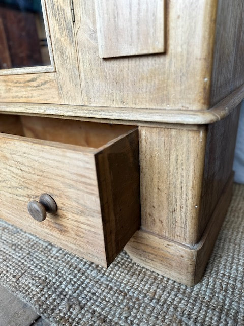 Antique Pine Single Wardrobe, With Drawer, Mirror, Bedroom Furniture,Rustic Vintage Hall Coat Cupboard, Hall Storage, English Country Home Decor