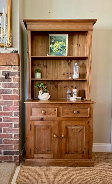 Vintage Pine Dresser Base With Open Shelving | English Country Kitchen Cupboard Storage | Dining Room | Kitchen Dresser | Traditional English Country Furniture