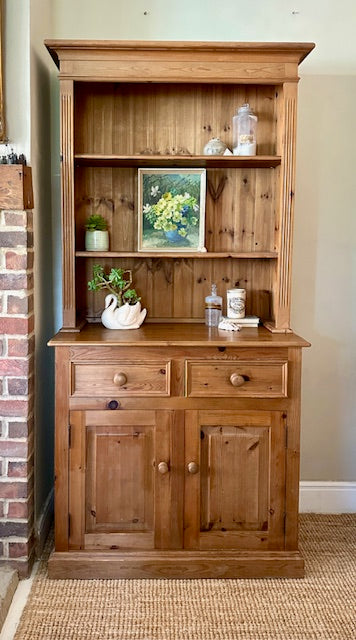 Vintage Pine Dresser Base With Open Shelving, Country Kitchen Storage