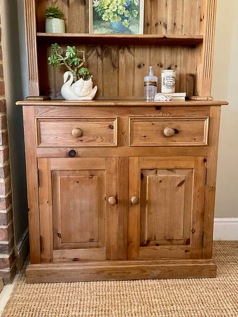 Vintage Pine Dresser Base With Open Shelving | English Country Kitchen Cupboard Storage | Dining Room | Kitchen Dresser | Traditional English Country Furniture