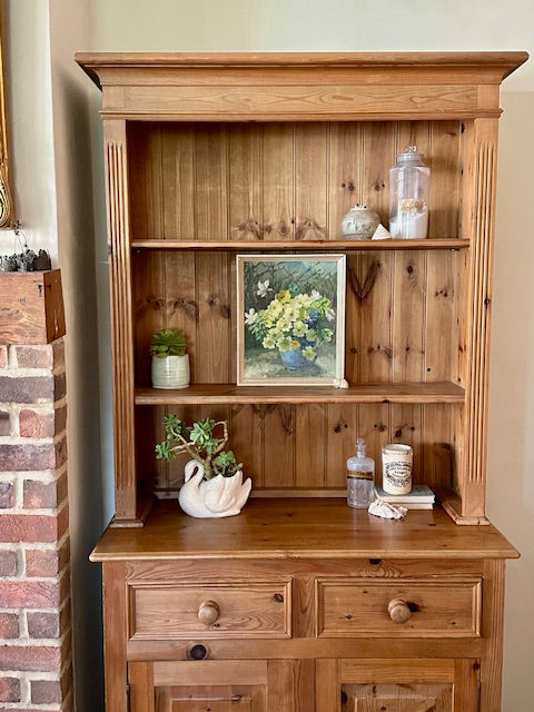 Vintage Pine Dresser Base With Open Shelving | English Country Kitchen Cupboard Storage | Dining Room | Kitchen Dresser | Traditional English Country Furniture