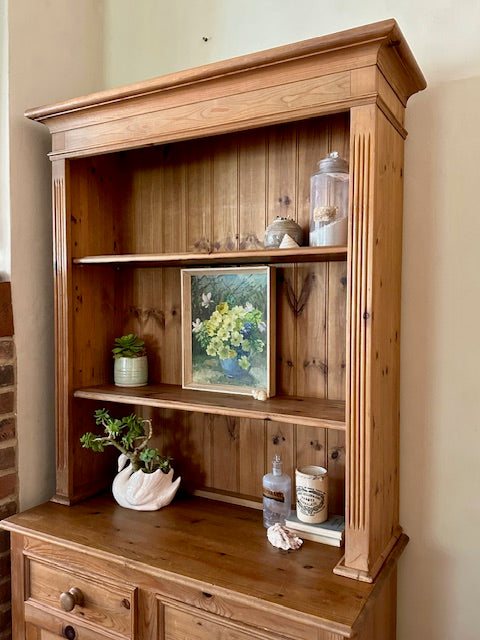 Vintage Pine Dresser Base With Open Shelving | English Country Kitchen Cupboard Storage | Dining Room | Kitchen Dresser | Traditional English Country Furniture