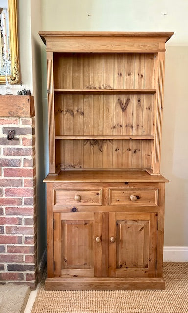 Vintage Pine Dresser Base With Open Shelving, Country Kitchen Storage