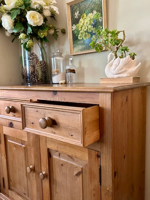 Vintage Pine Dresser Base With Open Shelving | English Country Kitchen Cupboard Storage | Dining Room | Kitchen Dresser | Traditional English Country Furniture