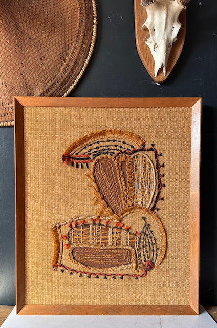Large Framed Mid Century Embroidery Tapestry Art, Boho Home Decor, Gallery Wall Art, Wall Hanging Art, Mid Century Modern Wall Art, Sculptural Art.