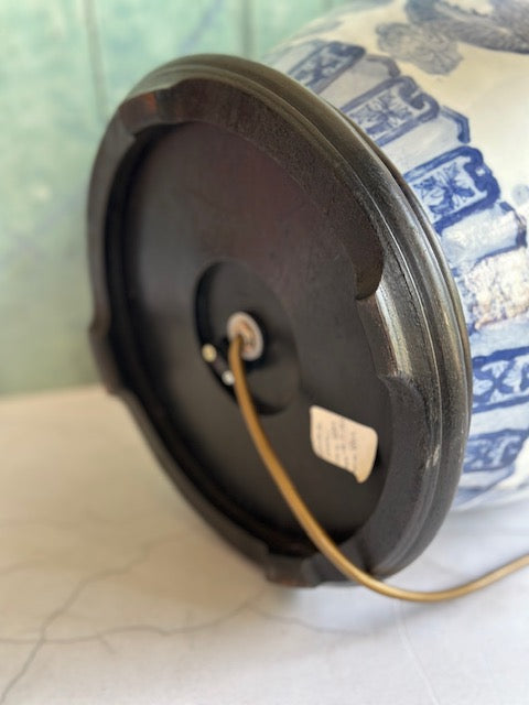 Vintage Extra Large Oriental Ginger Jar Lamp Base, Chinoiserie Blue & White Ceramic, Chinese Hand Painted, Japandi Home Decor, English Country Style Decor