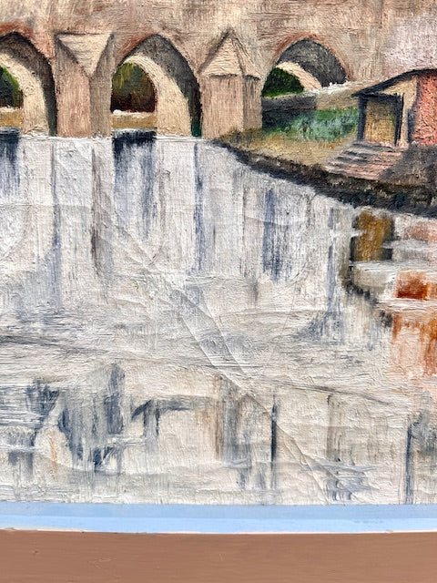 Vintage Large Original Framed Landscape Oil Painting, By Peter Tovey, A View Of The Wear, Durham City, Durham Cathedral, C1965, Original Contemporary Art, Mid Century Painting, Impressionist, Cubist Style, Gallery Wall Art, Vintage Home Decor