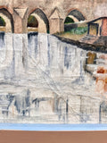 Vintage Large Original Framed Landscape Oil Painting, By Peter Tovey, A View Of The Wear, Durham City, Durham Cathedral, C1965, Original Contemporary Art, Mid Century Painting, Impressionist, Cubist Style, Gallery Wall Art, Vintage Home Decor