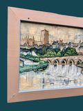 Vintage Large Original Framed Landscape Oil Painting, By Peter Tovey, A View Of The Wear, Durham City, Durham Cathedral, C1965, Original Contemporary Art, Mid Century Painting, Impressionist, Cubist Style, Gallery Wall Art, Vintage Home Decor