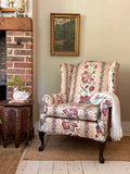 Vintage Floral Fabric Wingback Chair, Fireside, Reading Nook, Occasional Chair, Living Room, Bedroom, Bathroom, Hall
