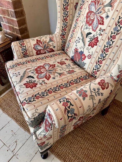 Vintage Floral Fabric Wingback Chair, Fireside, Reading Nook, Occasional Chair, Living Room, Bedroom, Bathroom, Hall