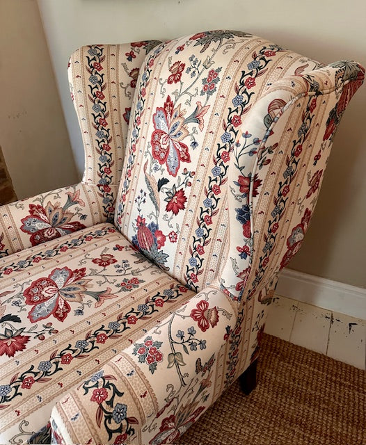 Vintage Floral Fabric Wingback Chair, Fireside, Reading Nook, Occasional Chair, Living Room, Bedroom, Bathroom, Hall