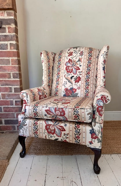 Vintage Floral Fabric Wingback Chair, Fireside, Reading Nook, Occasional Chair, Living Room, Bedroom, Bathroom, Hall