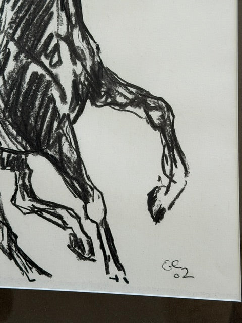 Original Signed Equestrian Line Drawing | Framed Horse Artwork