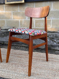 Pair Of Vintage Danish, Scandinavian Style Dining Chairs, Mid Century, Re Upholstered, Wooden Occasional  Chairs