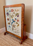 Antique Fireguard, Floral Embroidered Fire Screen, Glass Tilt Coffee Table, Country Cottage Decor