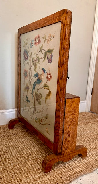 Antique Fireguard, Floral Embroidered Fire Screen, Glass Tilt Coffee Table, Country Cottage Decor