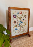 Antique Fireguard, Floral Embroidered Fire Screen, Glass Tilt Coffee Table, Country Cottage Decor