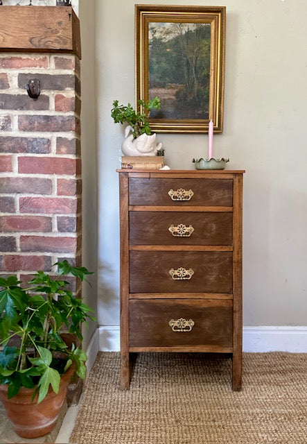 Vintage Tall Wooden Chest Of Drawers, Slim Tall Boy, Space Saving, Bedroom Furniture, Hall, Office Storage, English Country, Cottagecore, Rustic Home Decor